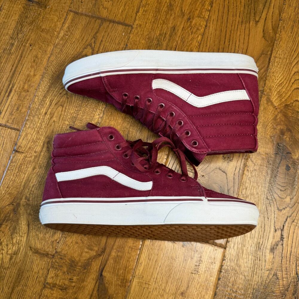 Vans Sk8-Hi High Top Sneakers Red Burgundy Skate Shoes Men's Sz 9.5 Womens 11 - Picture 5 of 7